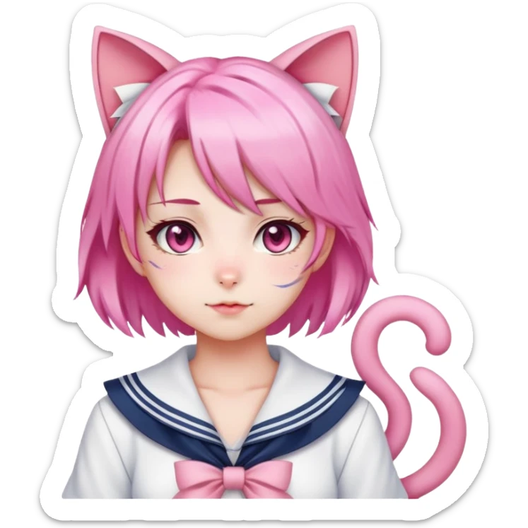 anime cat girl with a sailor outfit and pink hair and cat ears sticker
