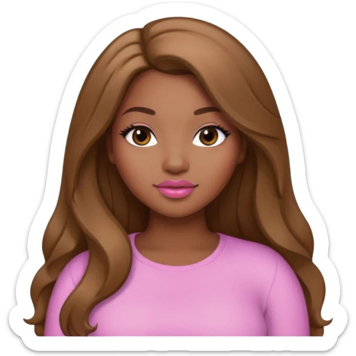Curvy, light brown long hair, pretty black girl light pink lipgloss  sticker