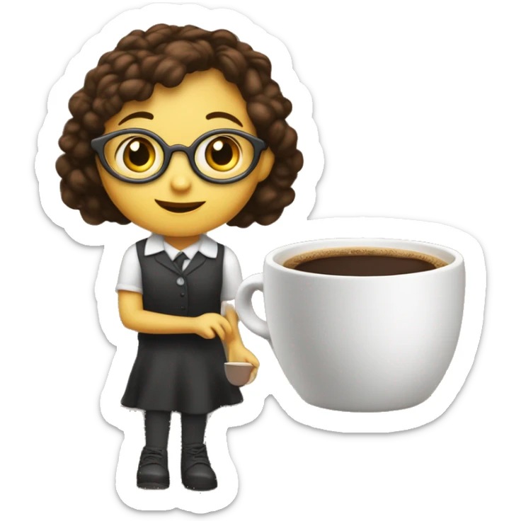 A little girl as high as a coffee cup, pushing a cup of hot coffee onto the stage and saying: my teacher, thank you! sticker