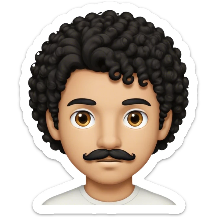 boy with light brown skin tone and black curly hair along with a moustache and an eyebrow slit sticker