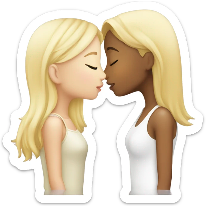 Asian girl kissing blonde girl sticker