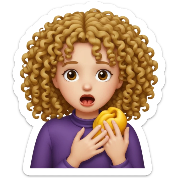 A girl with curly hair pretending to choke herself sticker