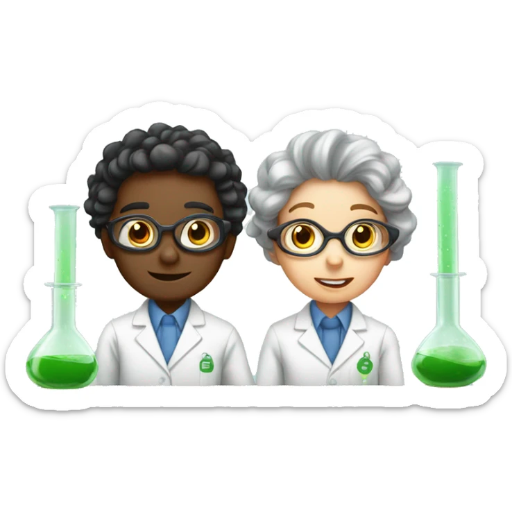 A pair of child scientists in the middle of an experiment (one man and one woman) sticker