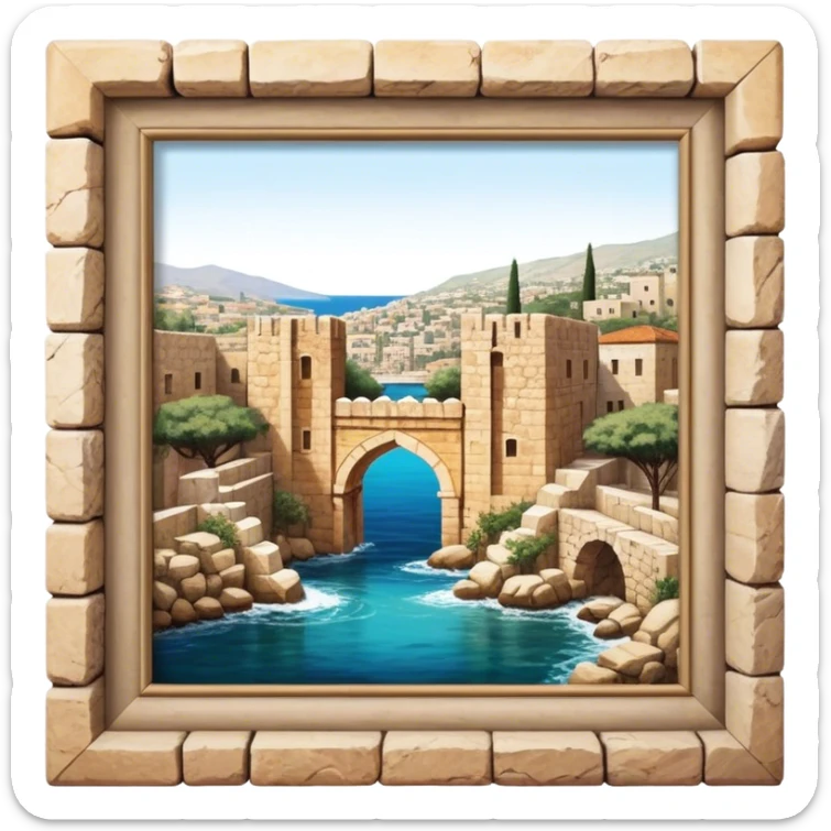 Cinematic Realistic Byblos Old City Landmark Emoji, depicted with ancient, weathered stone structures rendered with lifelike detail and nostalgic, warm lighting. sticker