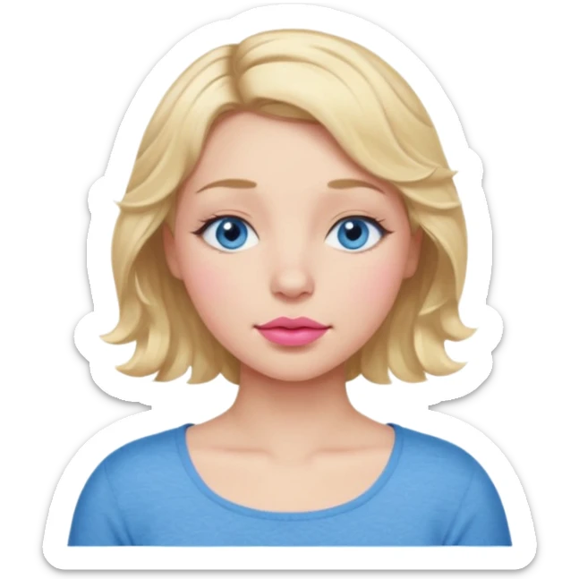 Girl Blonde short wavy hair,  blue eyes, cute blue top, long lashes, pink lips, sleeping eyes closed, zzzz  sticker