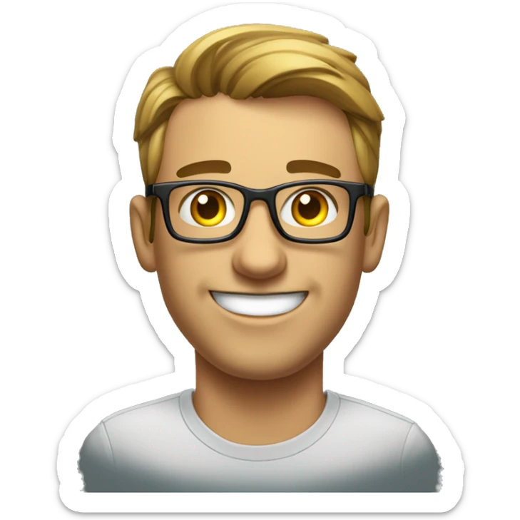 a geeky bachelor handsome guy who loves tech and social impact with a shirt "brinc" written on it sticker