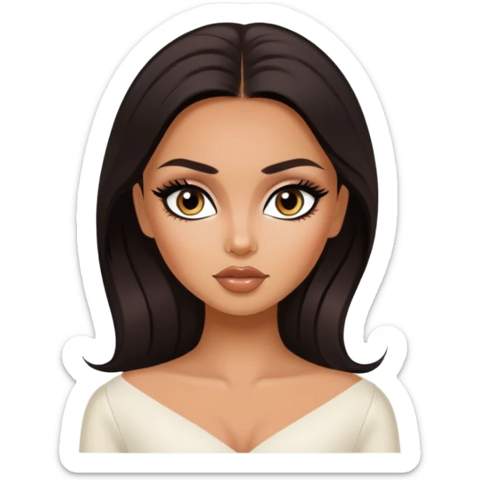 russian features, dark hair, beauty,  hair, tan skin,  eyes, pretty eyes, black eyeliner, pretty bratz baddie sticker