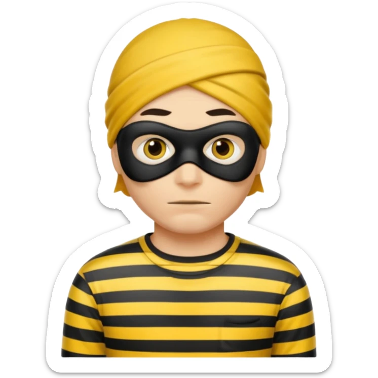 Make a robber emoji with yellow skin and white and black shirt with no mask sticker