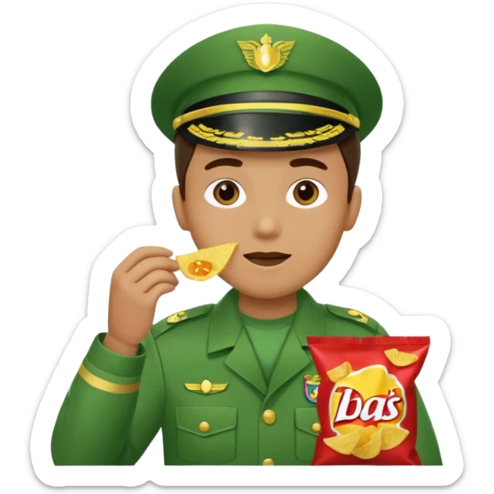 supermarket collegue wearing a green uniform and eating a packet of crisps sticker