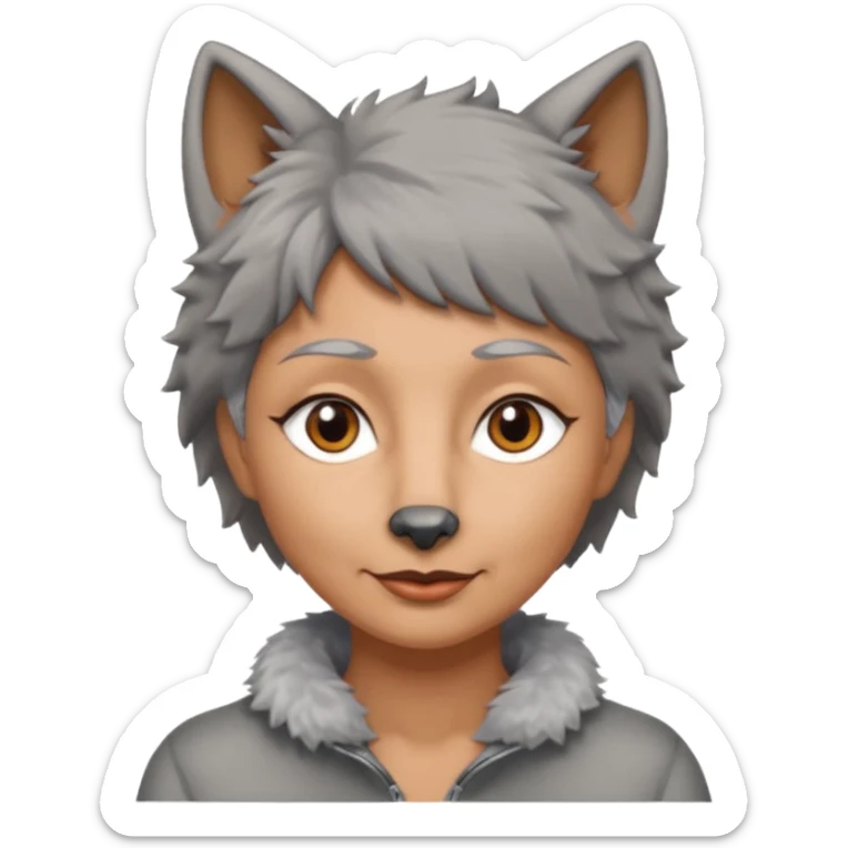 woman 50 years old, short grey fluffy wolf-cut hair, tannes skin and brown eyes sticker