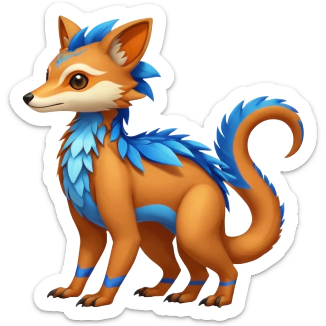 Colorful brown with blue and orange tropical exotic shiny beautiful fantasy-Vernid-Cacomistle-animal-Fakémon-hybrid-fursona (full body) sticker