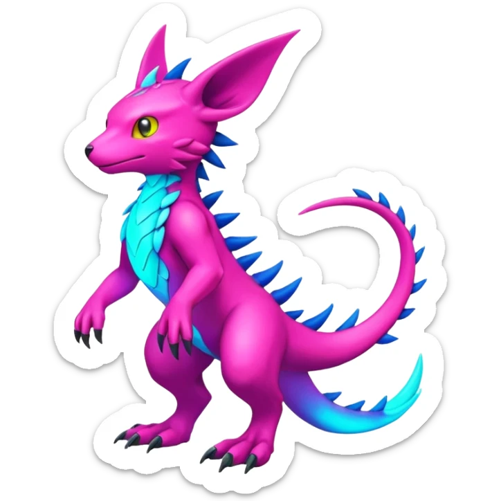 colorful neon-colored Fakémon-Digimon-Fionbri-Trico-creature (full body) sticker