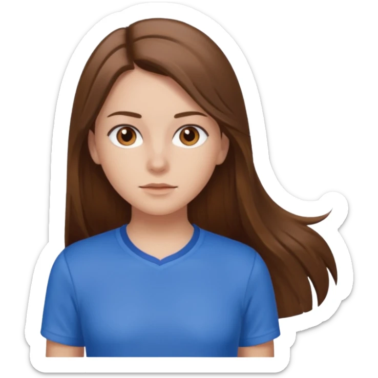 brown hair, hazel eyes, blue athletic shirt, strait long hair girl sticker