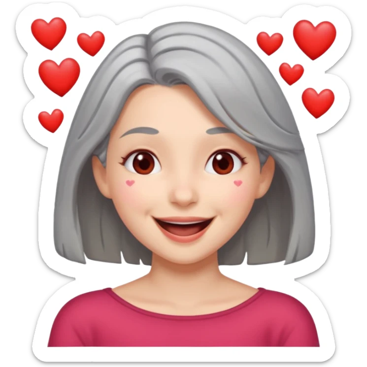 Gray shoulder length hair girl with hearts for eyes laughing hard sticker