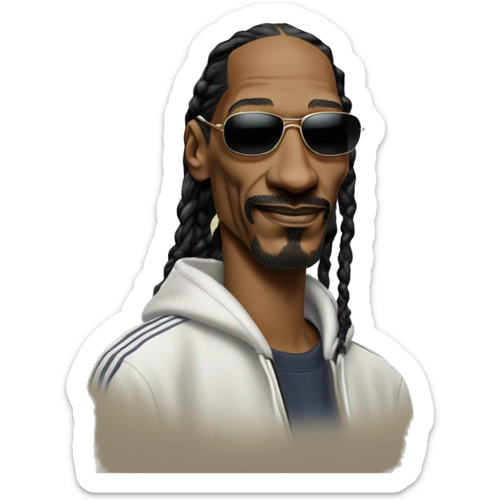 Iconic-style Candid Likeness Snoop Dogg:

A chill legend in oversized shades, braids, and a casual tracksuit. Often seen with a laid-back smirk, he radiates effortless cool and smooth, mellow energy. sticker