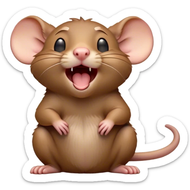 Cinematic Cute Yawning Brown Rat Portrait Emoji, Head tilted slightly with a dramatic, wide-open yawn, showcasing a soft, sleek brown coat with tiny drooping ears and half-closed eyes in drowsy contentment, Simplified yet irresistibly adorable features, highly detailed, glowing with a soft, cozy glow, high shine, relaxed yet expressive, stylized with a dash of urban charm, soft glowing outline, capturing the essence of a sleepy yet affectionate rat that seems ready to stretch out for a nap! sticker