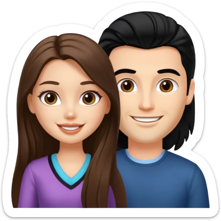 a pretty fair bratz girl with long brown hair and handsome white man with black hair sticker