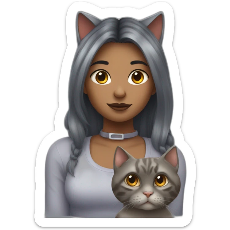 Girl with piercing with fat gray cat and mean tortie cat sticker