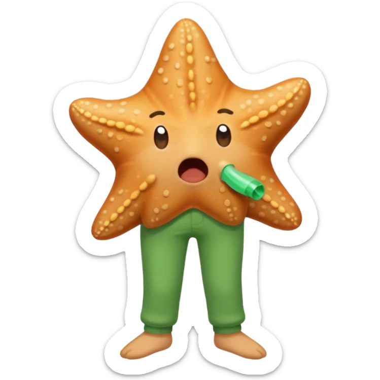 Give me a picture of an animated talking starfish that coughs, give me him green pants sticker