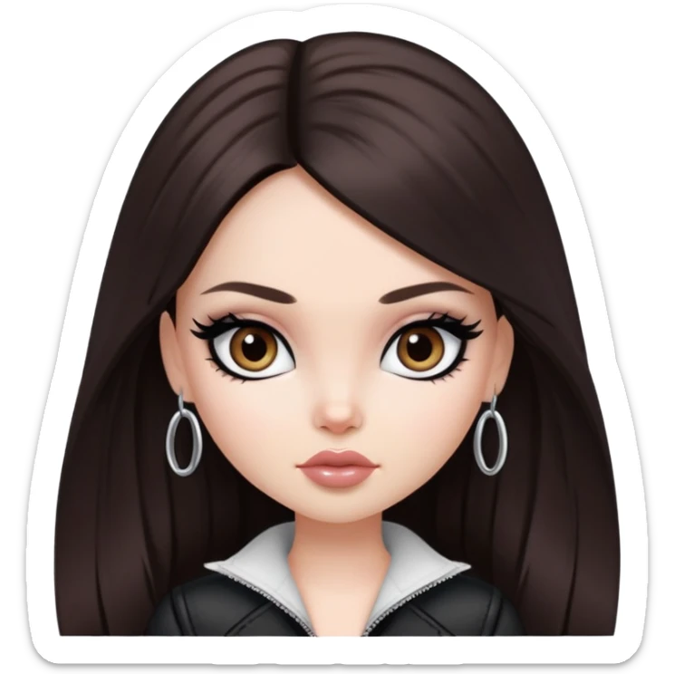 pretty bratz girl, long dark brown hair, dakr brown eyes, black eyeliner, pale skin sticker