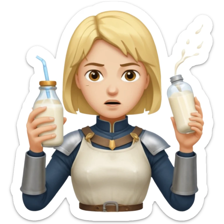 Un biberon avec du lait chaud et Jeanne d’arc en colère qui flotte dedans  sticker