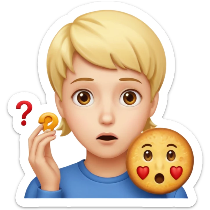 Draw an emoji where a person thinks with a question mark in front of the food sticker