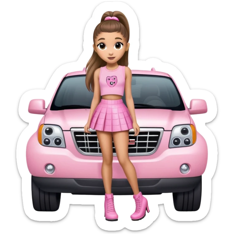 Ariana grande heading to her black GMC wearing a pink croc top and a short pink skirt  sticker