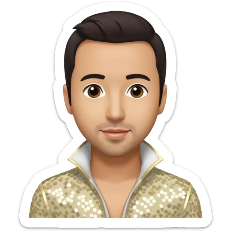 Howie Dorough from Backstreet Boys with dark brown hair, ivory sequin outfit sticker