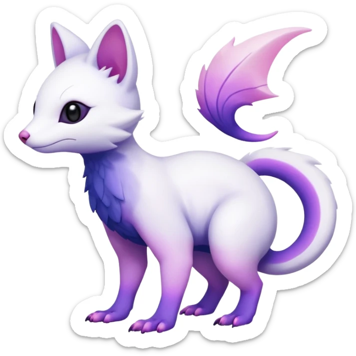  Pure-Snow-White albino cute edgy with indigo-Violet-purple-pinkish-gradient markings beautiful handsome gorgeous aesthetic colorful vibrant Vernid-Trico-species-Fakemon-creature by LiLaiRa, 4 legs, 1 tail, random markings, (full body) sticker