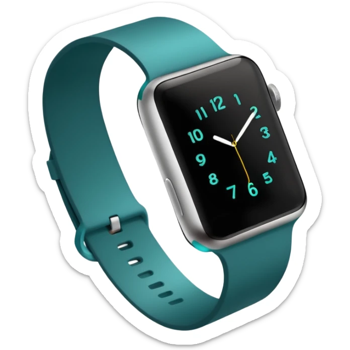 a teal fitbit band and an black apple watch lying flat in the style of an ios emoji  sticker