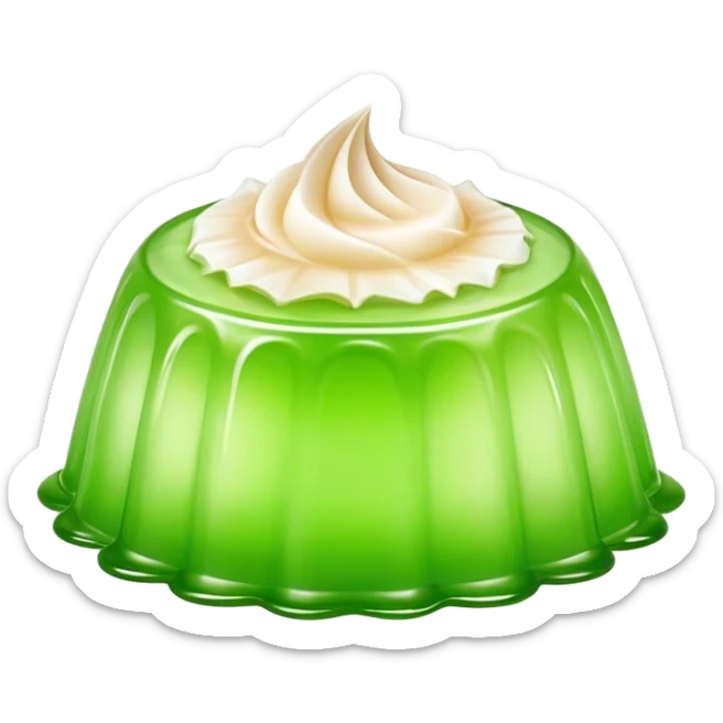 Cinematic Realistic Coconut Pandan Jelly Dessert Emoji, showcasing a delicate, translucent jelly infused with coconut and pandan rendered with lifelike detail and soft, tropical lighting. sticker