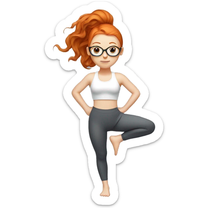 Ginger hair girl with eyeglasses and very aesthetic gym outfit practicing aerial yoga sticker