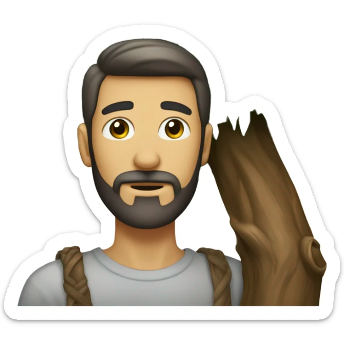 hombre pelado con barba cortando un arbol con una tijera sticker