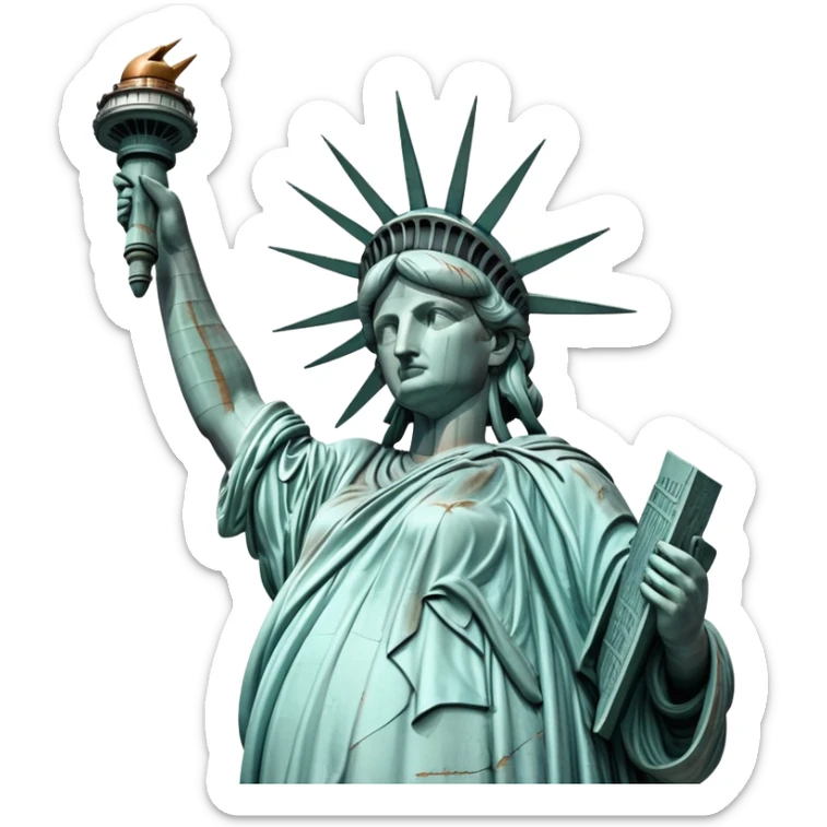 cinematic-realistic-statue-of-liberty-landmark-emoji,-depicted-with-the-iconic,-majestic-statue-set-against-a-clear-sky-rendered-with-detailed-textures-and-dramatic,-symbolic-lighting. sticker