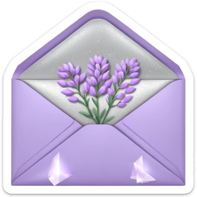 a closed pastel lavender lilac flowers heart shiny sparkly glittery aesthetic romantic vintage envelope  sticker