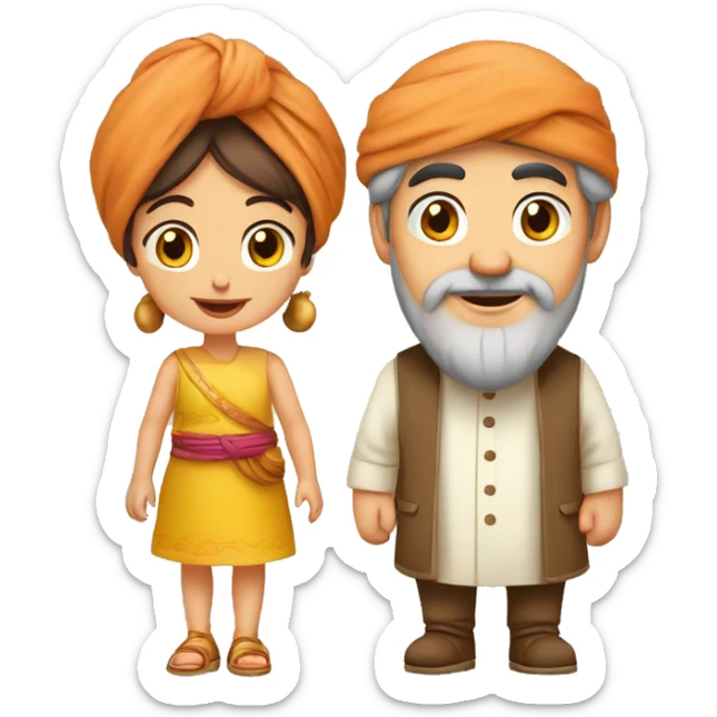 Papa brun avec sa fille brune style orientale avec turban sur le papa  sticker