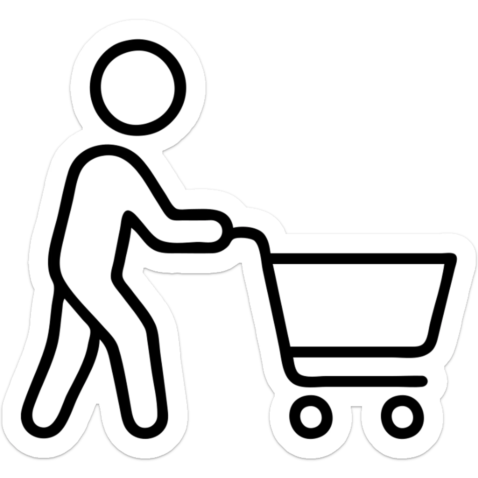 simple outline of person with shopping cart minimalistic icon style sticker