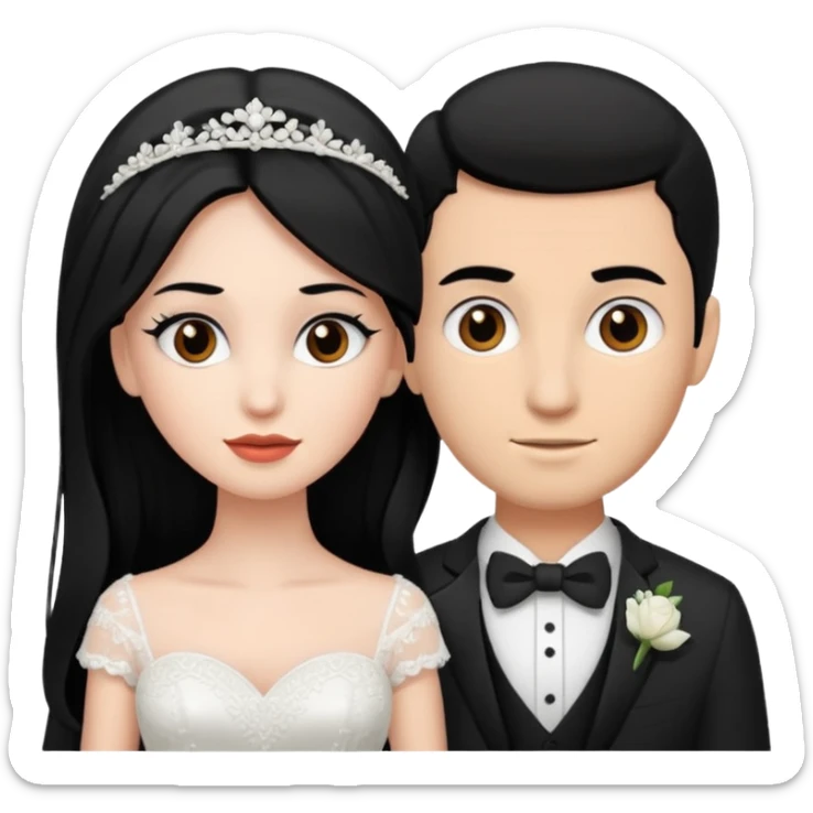 White skin Bride with black hair black eyes and brown skin groom with black hair black eyes sticker