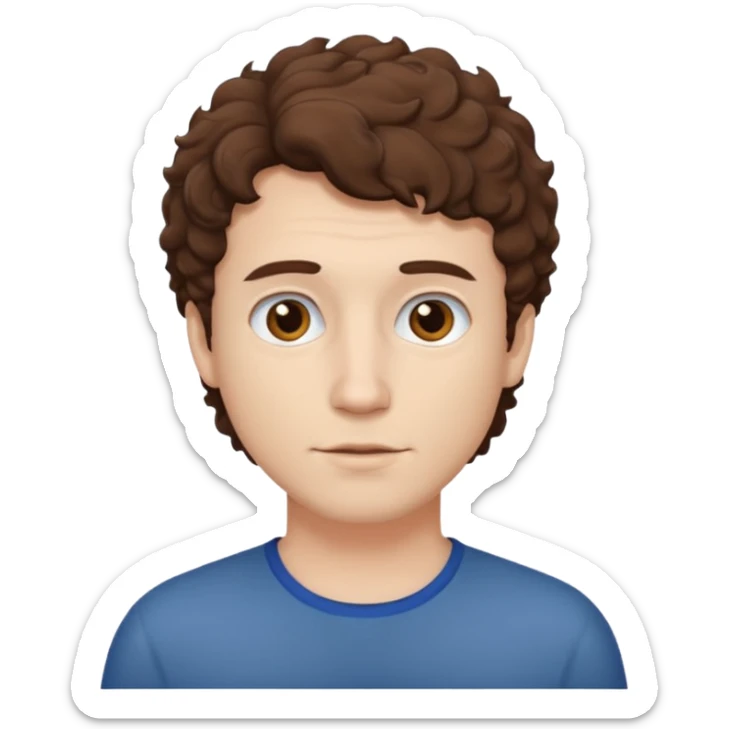 Create an emoji of a man with white skin and short brown but slightly curly hair sticker