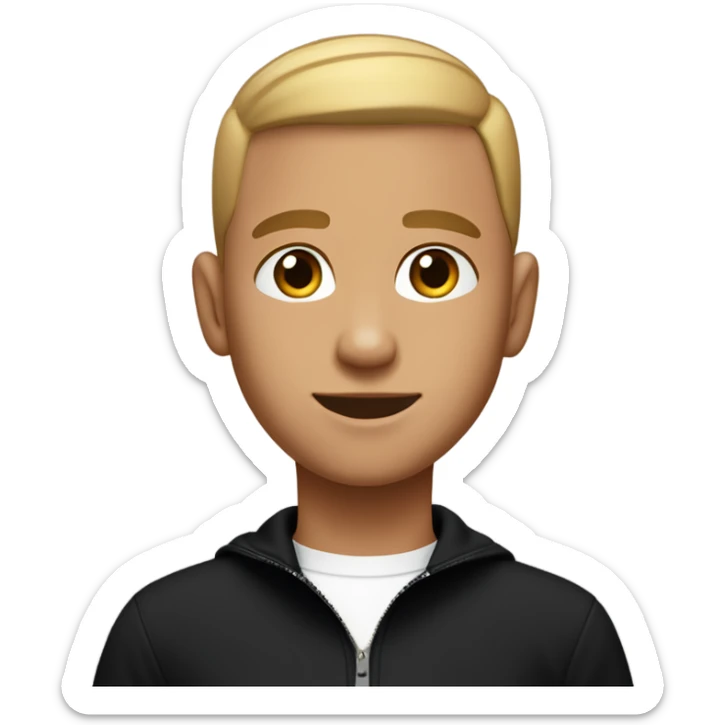 boy with light tanned skin, buzz cut, no facial hair, wearing a smart black quarter zip jumper with white t shirt underneath. sticker