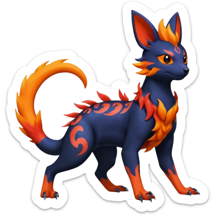 
Canine-Litten-Amaura-Salandit-Noibat-Flareon-Fakémon-fusion (full body) with intricate markings sticker