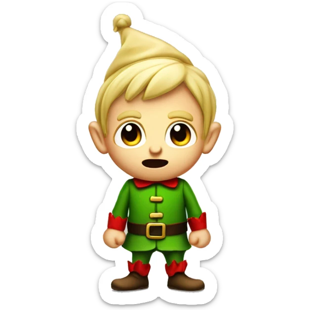 Cute little male Christmas elf with blonde hair and a 5 o clock shadow, angry and screaming sticker