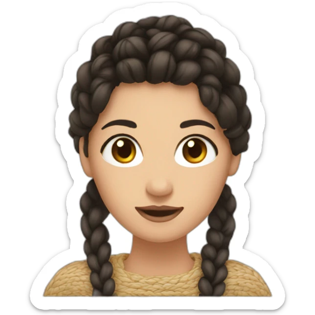 A woman with wheat skin, black-brown hair, braided sticker