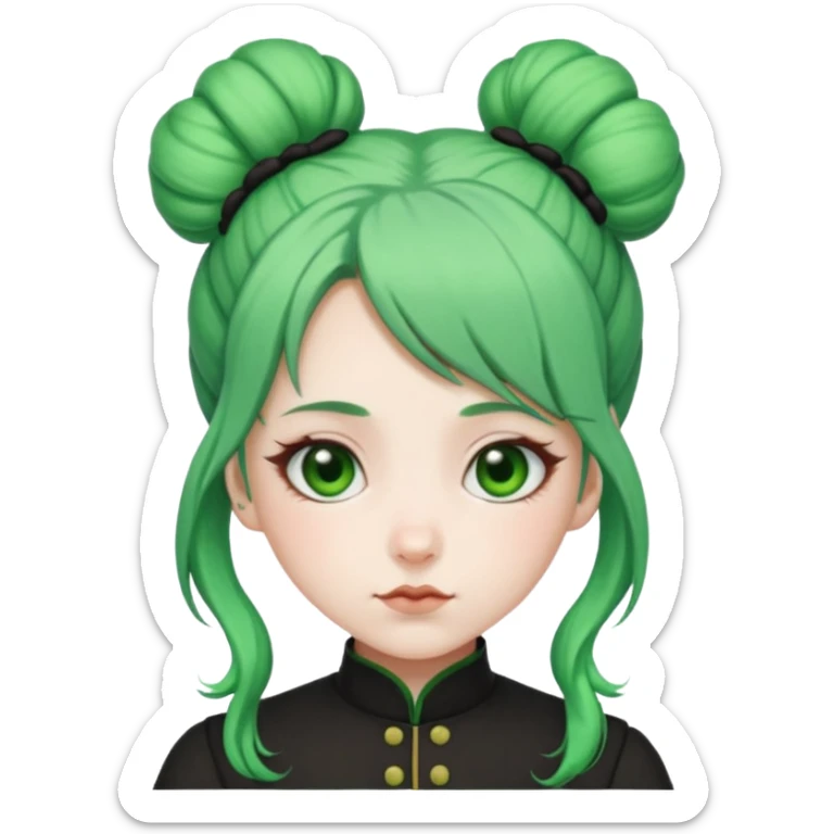 Maomao from Apothecary Diaries emoji with signature green hair buns and curious expression sticker