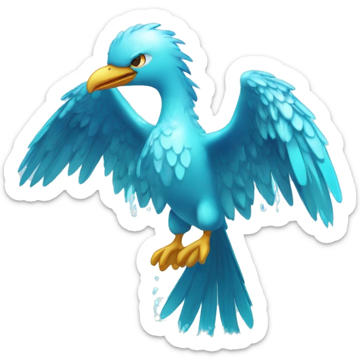 Wet dripping watery Cool Cute Fantasy legendary sea-bird water-type-Hydro-Phoenix-avian Fakemon full body sticker