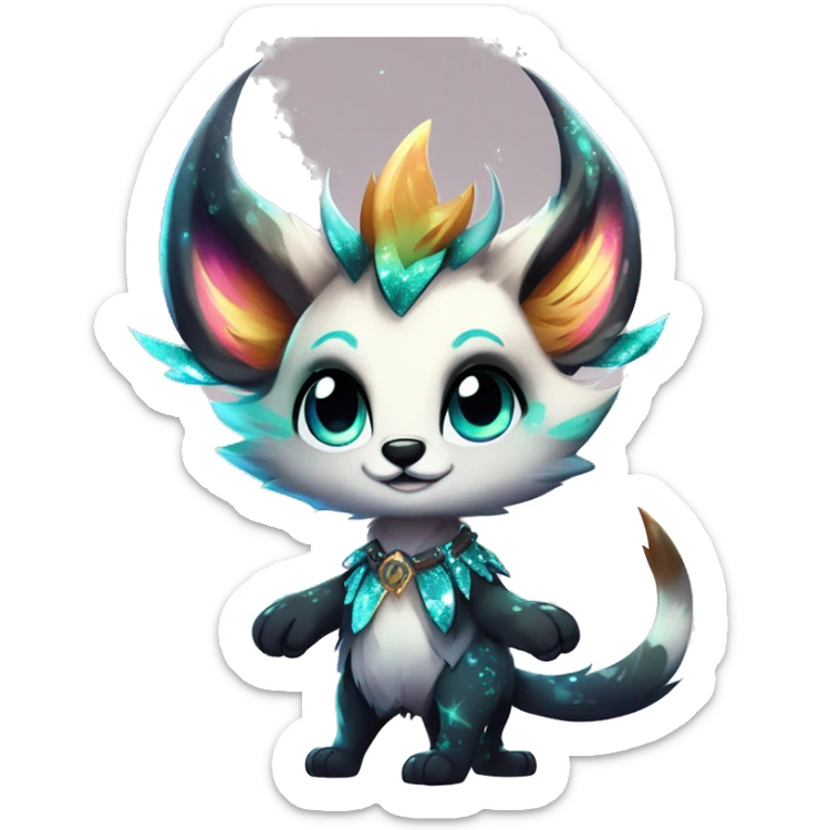Cool cute Kawaii edgy fantasy animal sparkle fursona Fionbri creature by griffsnuff & LiLaiRa & Falvie full body sticker