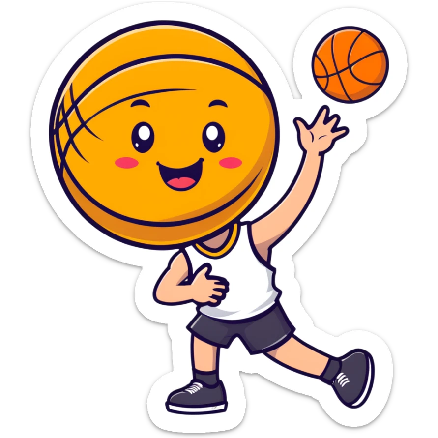 An adorable cartoon basketball with a happy face and rosy cheeks sticker