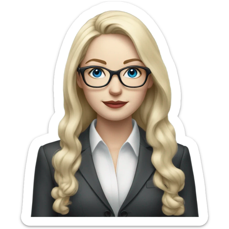 Elegant pale blonde woman with glasses in a suit working, hyper realistic with blue eyes  sticker