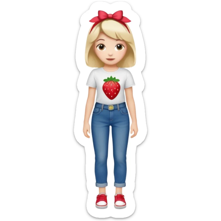 Strawberry shortcake human girl full body and legs with a strawberry barrette on her hair without a cake sticker
