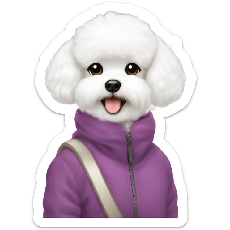 A cute and happy bichon frise with hair in a bun Asian woman at the airport  sticker